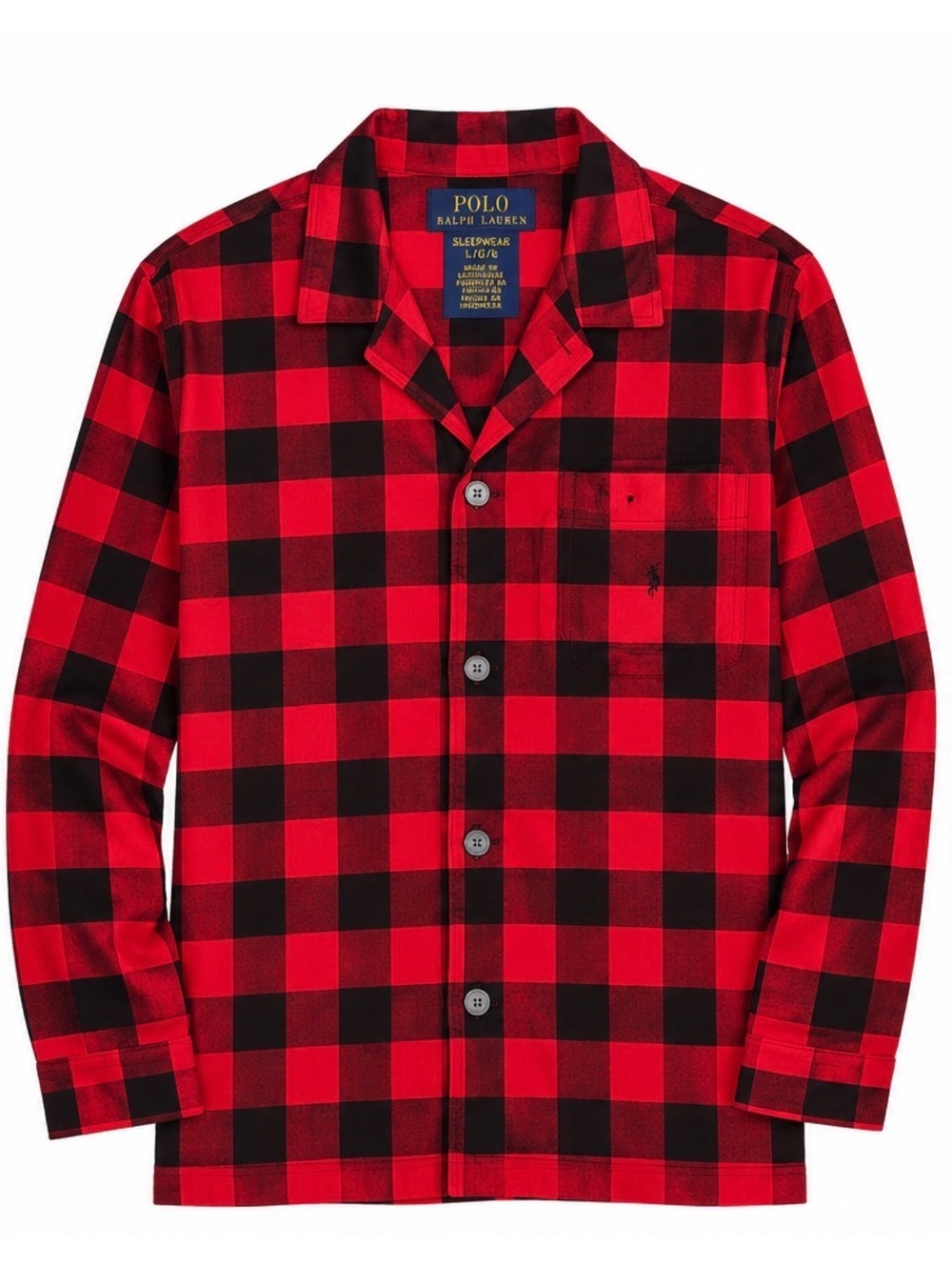 Polo Ralph Lauren Men’s Sleepwear Shirt  Large Red Black Buffal Plaid PajamaNWOT